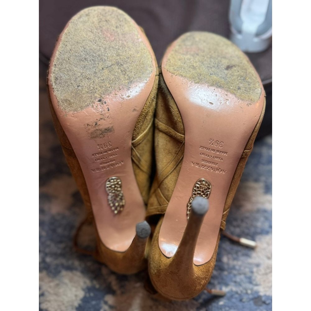 AQUAZZURA | Brown Suede Peep Toe Heels Size 9 - Picture 5 of 7